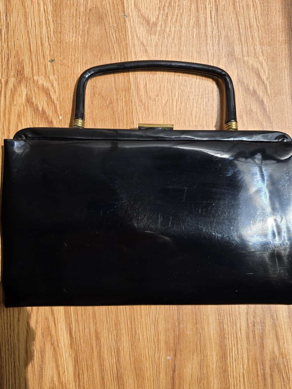 Vintage Garay Black Patent Leather Satchel Handbag Purse Retro  10"x6"